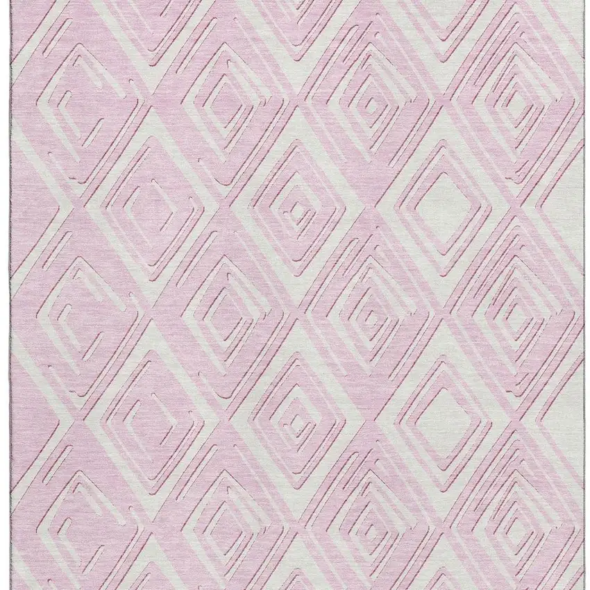 Pink And Ivory Geometric Washable Area Rug With UV Protection Photo 5