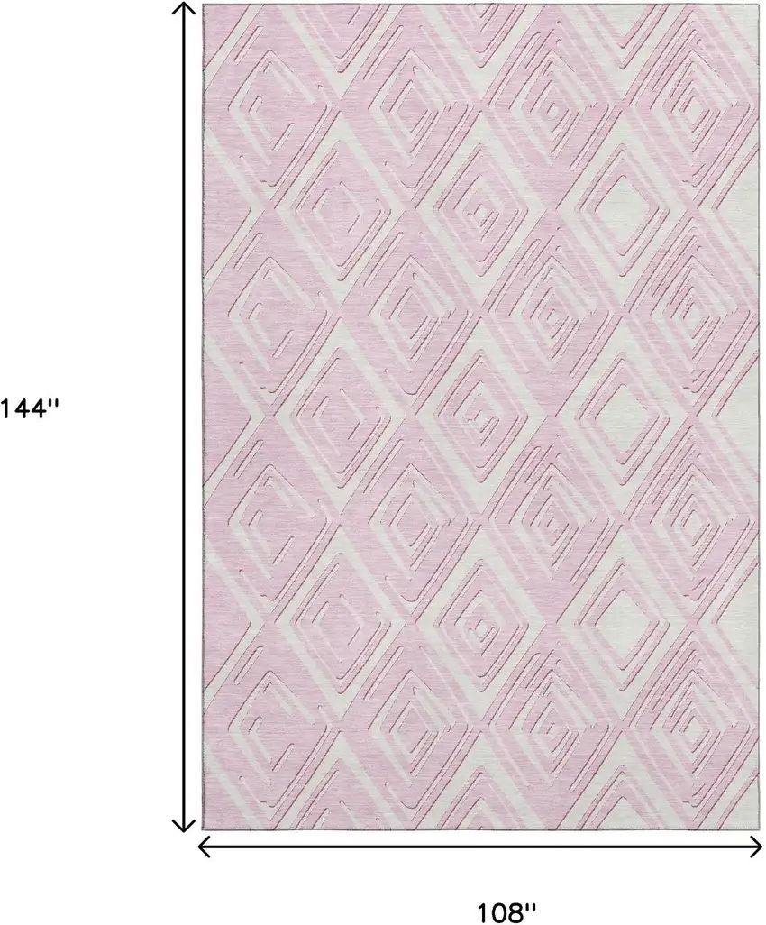 Pink And Ivory Geometric Washable Area Rug With UV Protection Photo 3