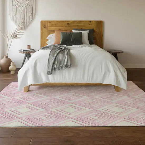 Pink And Ivory Geometric Washable Area Rug With UV Protection Photo 5