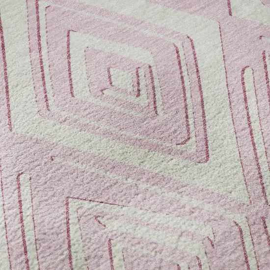 Pink And Ivory Geometric Washable Area Rug With UV Protection Photo 9