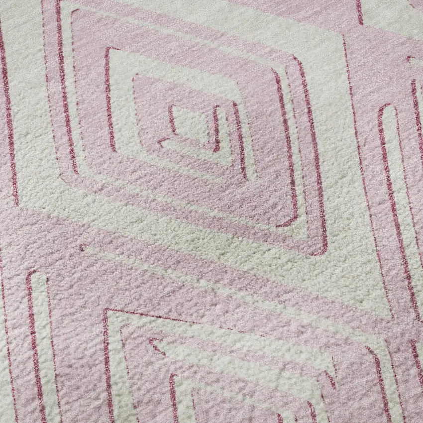 Pink And Ivory Geometric Washable Area Rug With UV Protection Photo 9