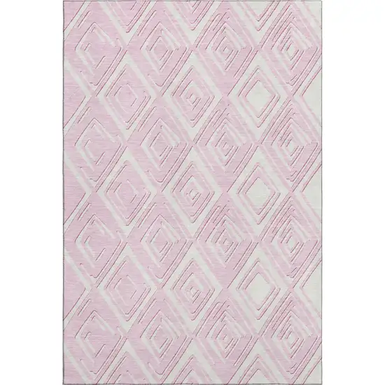 Pink And Ivory Geometric Washable Area Rug With UV Protection Photo 1