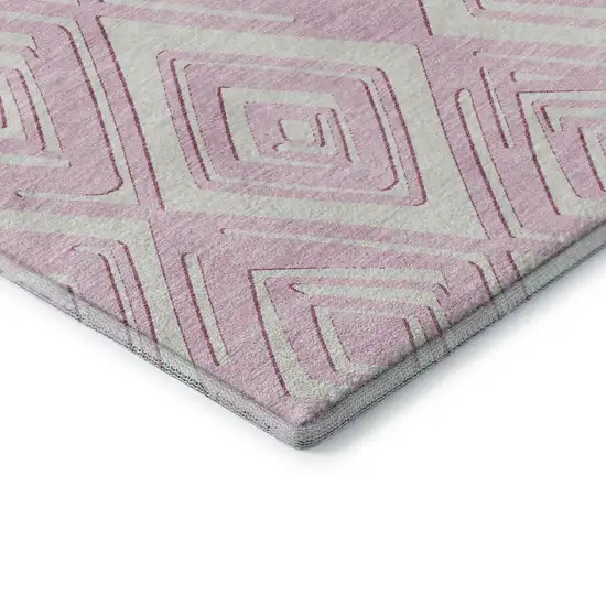 Pink And Ivory Geometric Washable Area Rug With UV Protection Photo 7