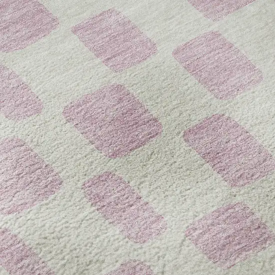 Pink And Ivory Geometric Washable Area Rug With UV Protection Photo 9