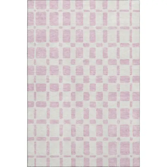 Pink And Ivory Geometric Washable Area Rug With UV Protection Photo 1