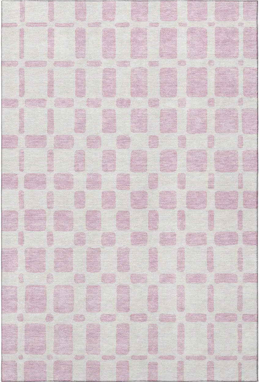 Pink And Ivory Geometric Washable Area Rug With UV Protection Photo 3