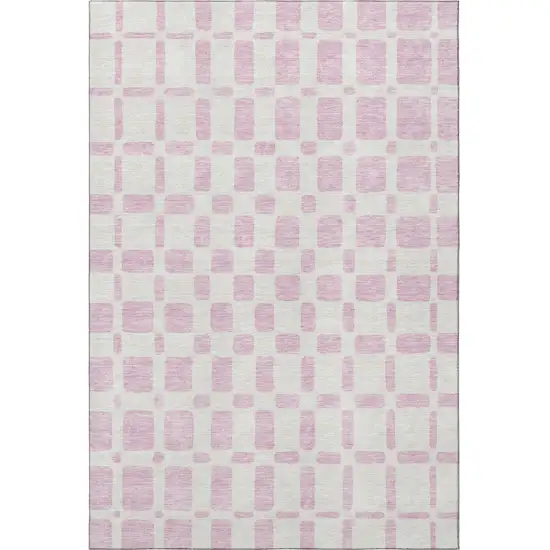 Pink And Ivory Geometric Washable Area Rug With UV Protection Photo 3