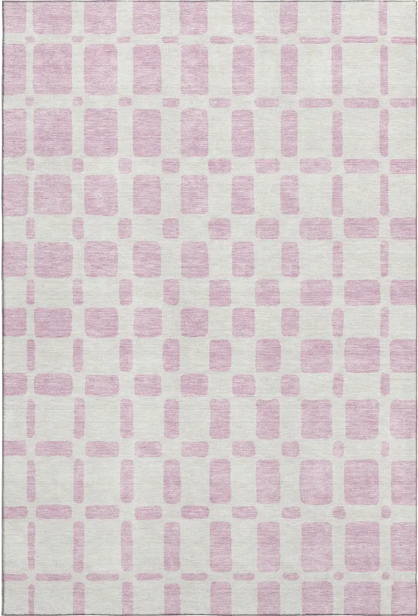 Pink And Ivory Geometric Washable Area Rug With UV Protection Photo 1