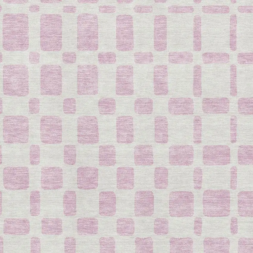 Pink And Ivory Geometric Washable Area Rug With UV Protection Photo 3