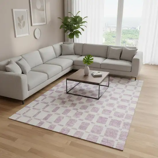 Pink And Ivory Geometric Washable Area Rug With UV Protection Photo 2