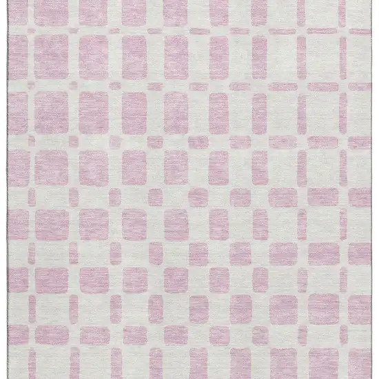 Pink And Ivory Geometric Washable Area Rug With UV Protection Photo 4