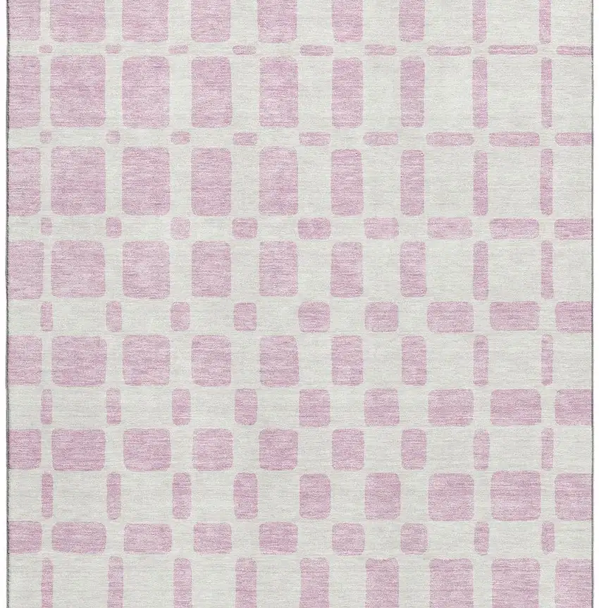 Pink And Ivory Geometric Washable Area Rug With UV Protection Photo 4