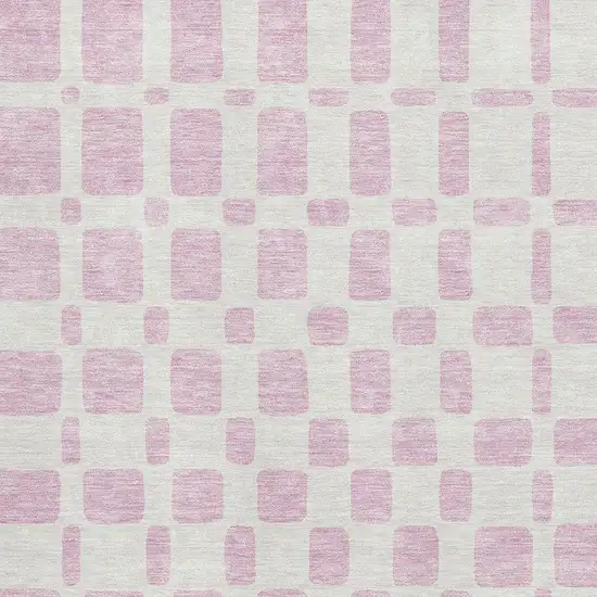 Pink And Ivory Geometric Washable Area Rug With UV Protection Photo 3