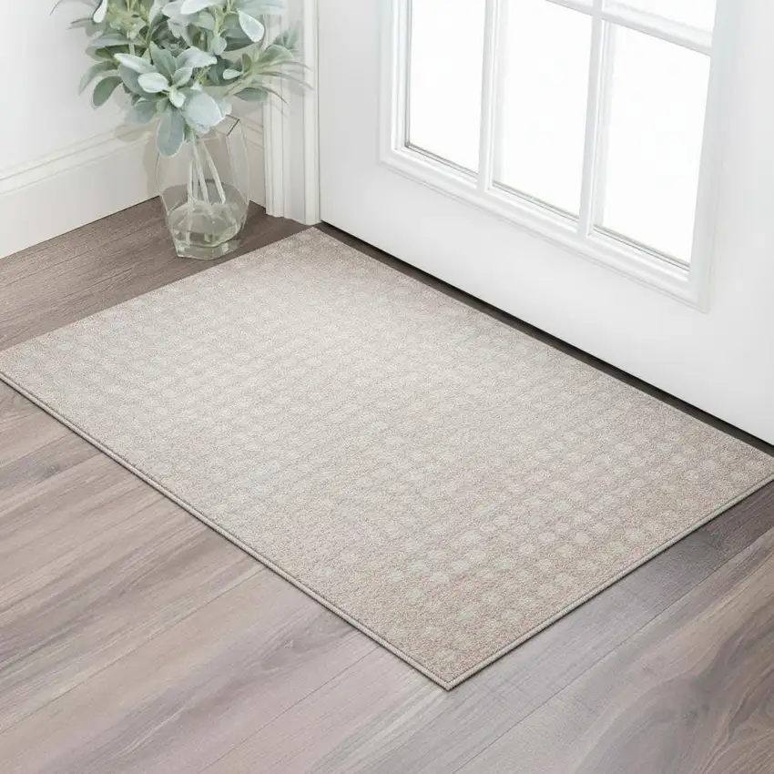 Pink And Ivory Geometric Washable Area Rug With UV Protection Photo 2