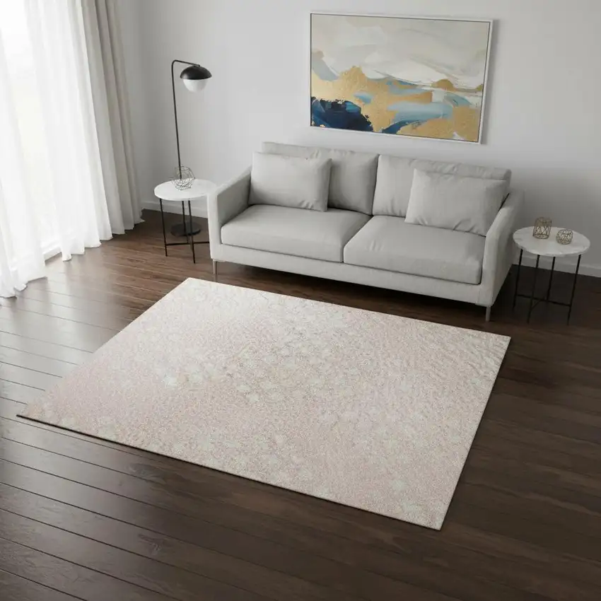 Pink And Ivory Geometric Washable Area Rug With UV Protection Photo 2