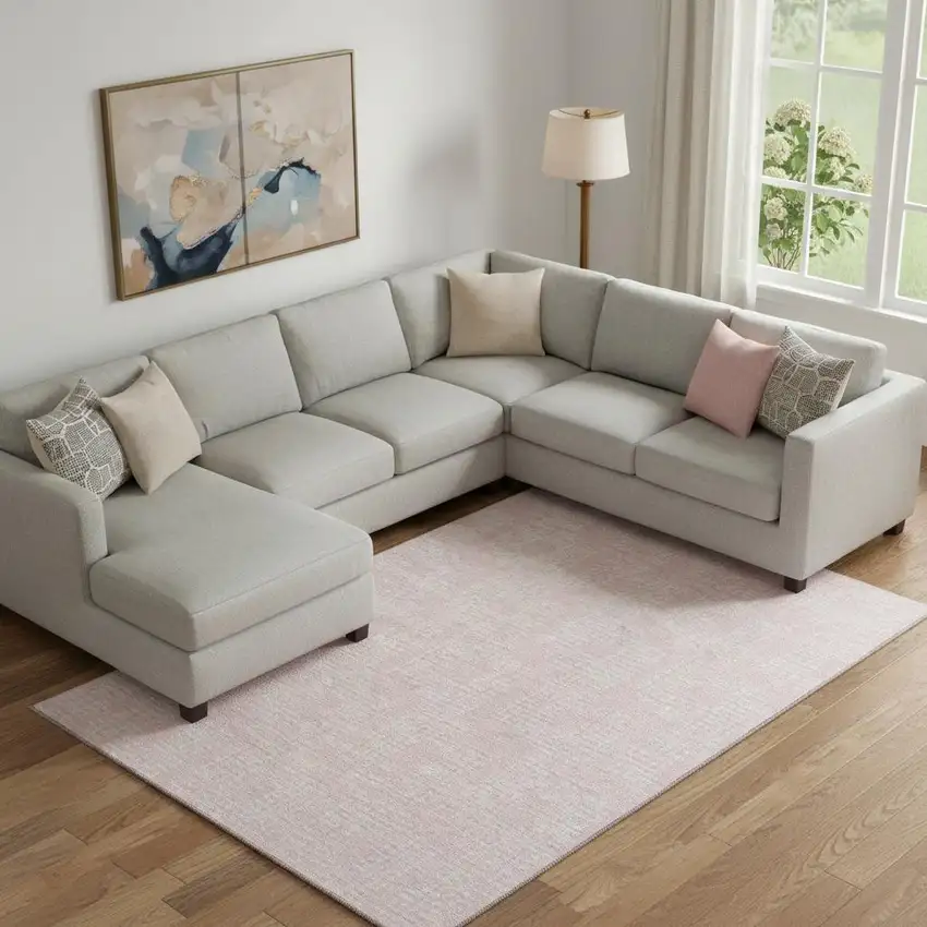 Pink And Ivory Geometric Washable Area Rug With UV Protection Photo 1