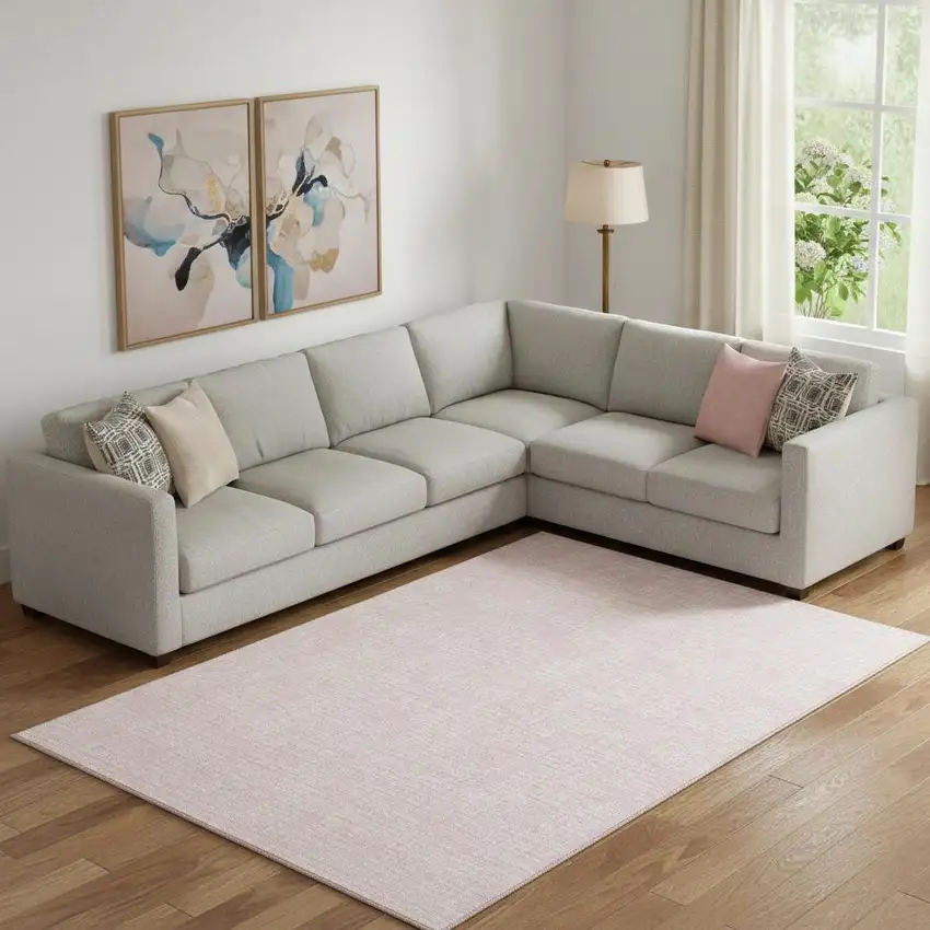 Pink And Ivory Geometric Washable Area Rug With UV Protection Photo 1