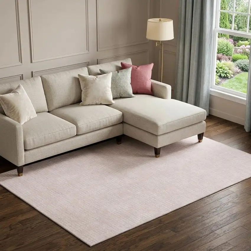 Pink And Ivory Geometric Washable Area Rug With UV Protection Photo 1