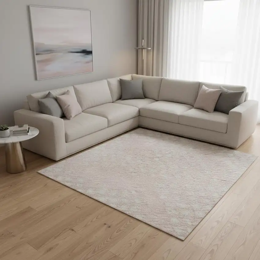 Pink And Ivory Geometric Washable Area Rug With UV Protection Photo 2