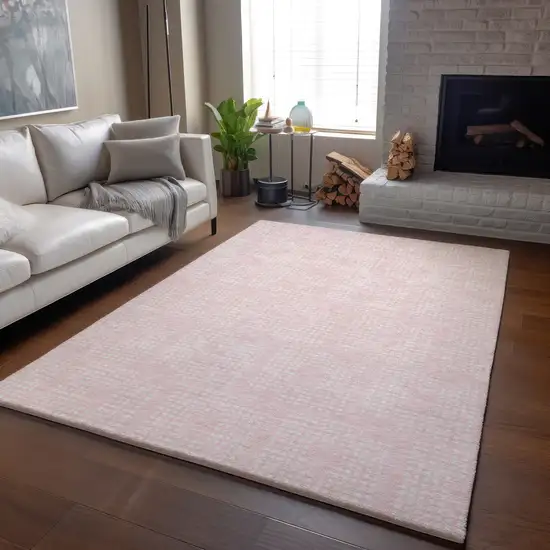 Pink And Ivory Geometric Washable Area Rug With UV Protection Photo 5