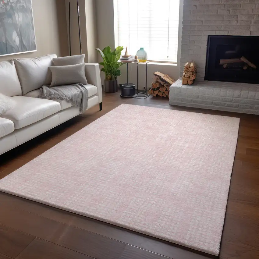 Pink And Ivory Geometric Washable Area Rug With UV Protection Photo 5