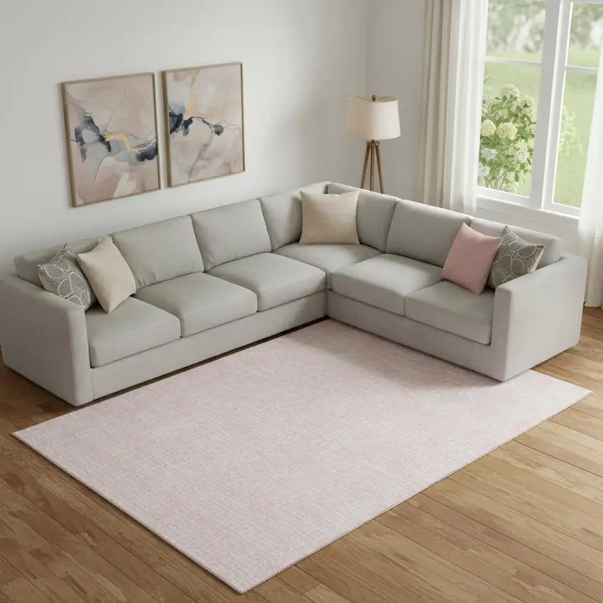 Pink And Ivory Geometric Washable Area Rug With UV Protection Photo 1