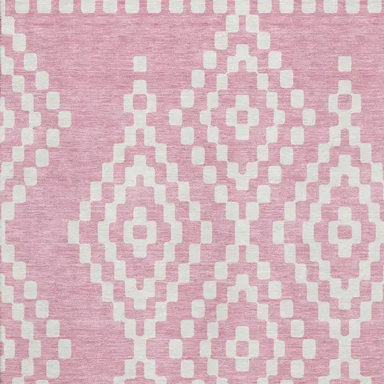 Pink And Ivory Geometric Washable Area Rug With UV Protection Photo 3