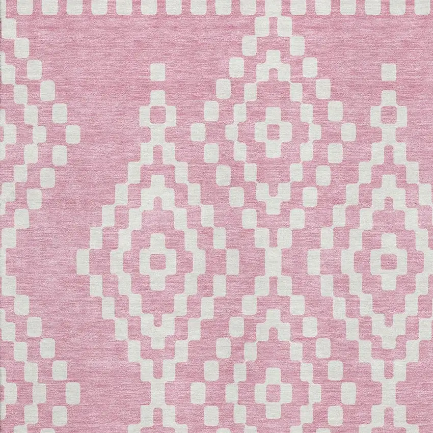 Pink And Ivory Geometric Washable Area Rug With UV Protection Photo 3