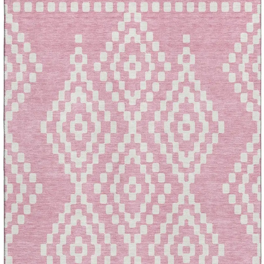 Pink And Ivory Geometric Washable Area Rug With UV Protection Photo 4