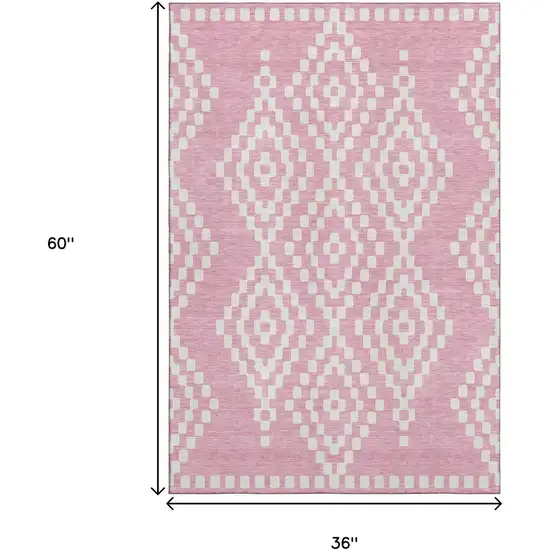 Pink And Ivory Geometric Washable Area Rug With UV Protection Photo 3