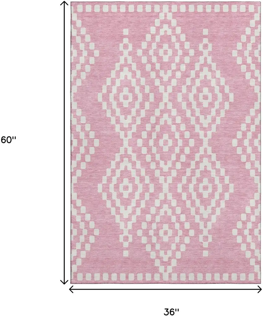 Pink And Ivory Geometric Washable Area Rug With UV Protection Photo 3