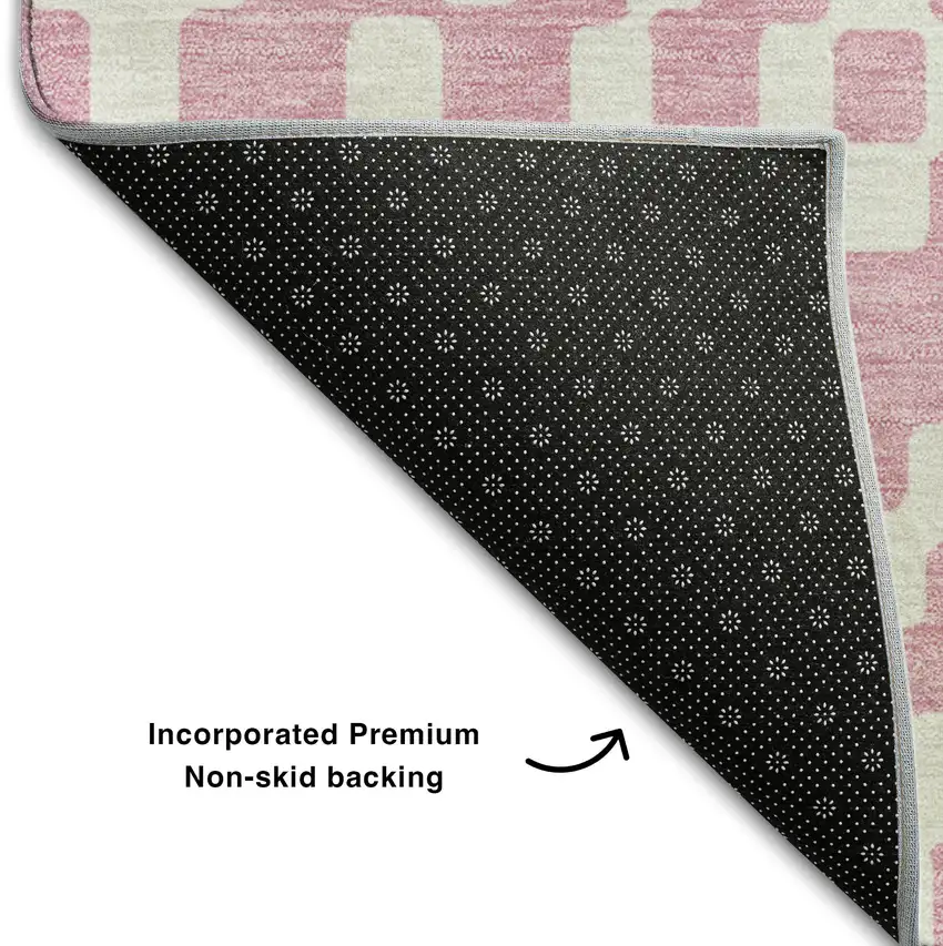 Pink And Ivory Geometric Washable Area Rug With UV Protection Photo 7