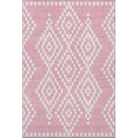 Pink And Ivory Geometric Washable Area Rug With UV Protection Photo 4