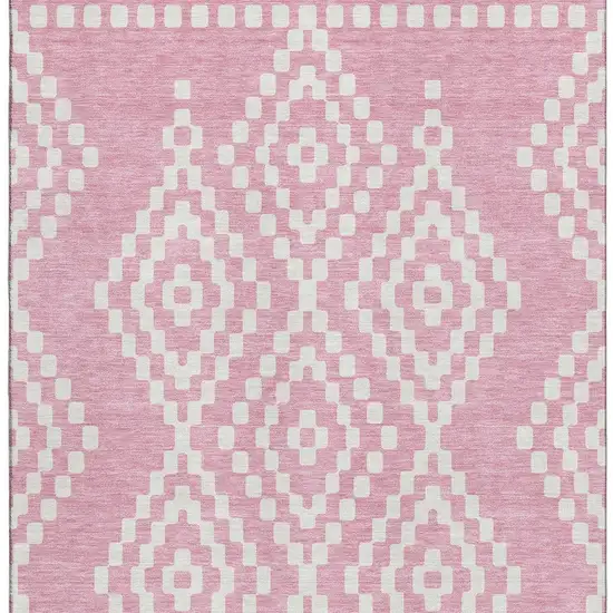 Pink And Ivory Geometric Washable Area Rug With UV Protection Photo 3