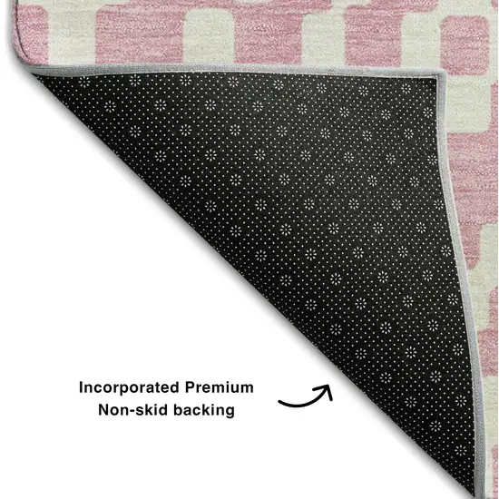 Pink And Ivory Geometric Washable Area Rug With UV Protection Photo 7