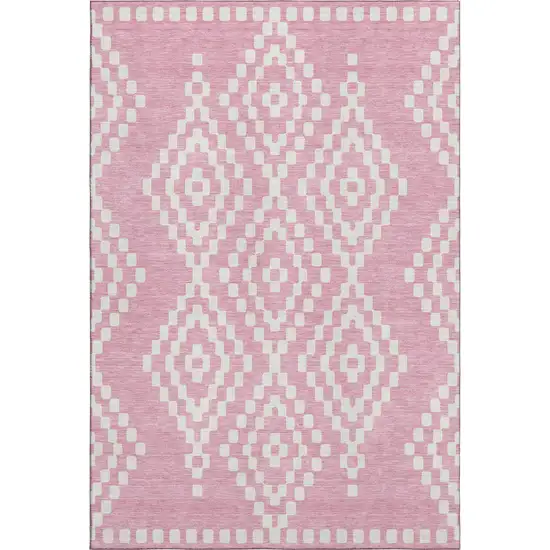 Pink And Ivory Geometric Washable Area Rug With UV Protection Photo 1