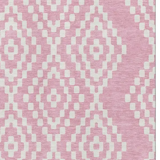 Pink And Ivory Geometric Washable Area Rug With UV Protection Photo 3