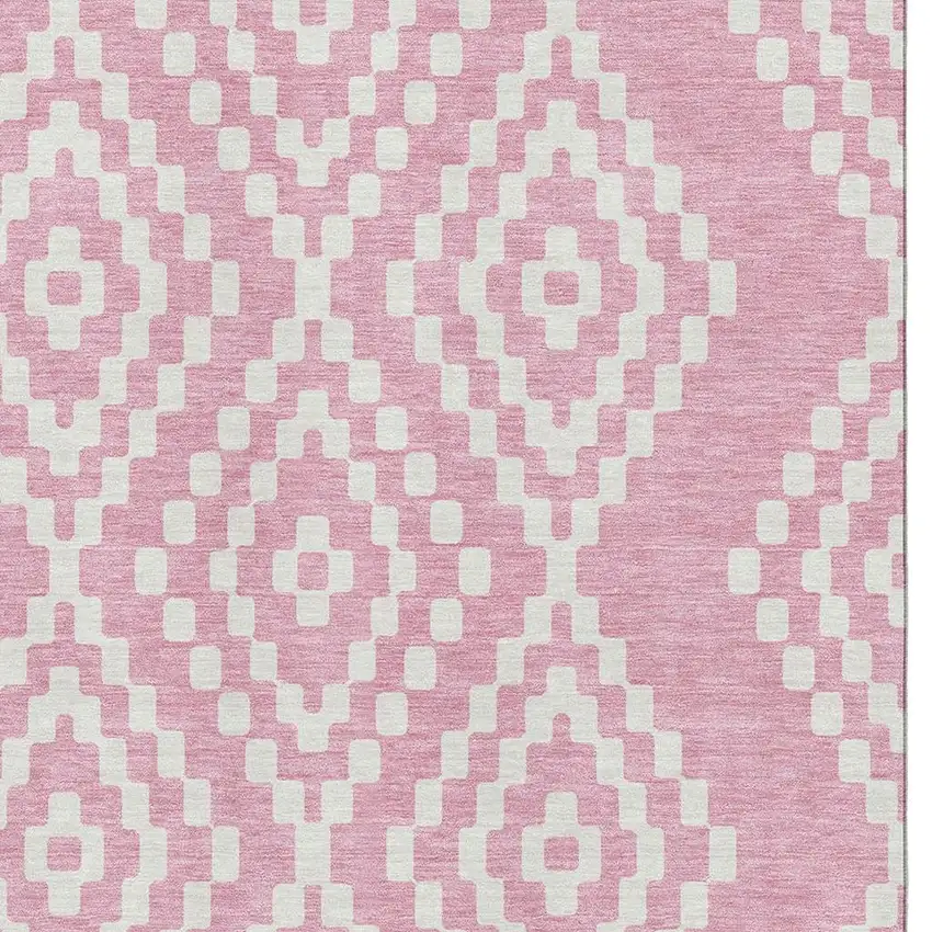 Pink And Ivory Geometric Washable Area Rug With UV Protection Photo 3
