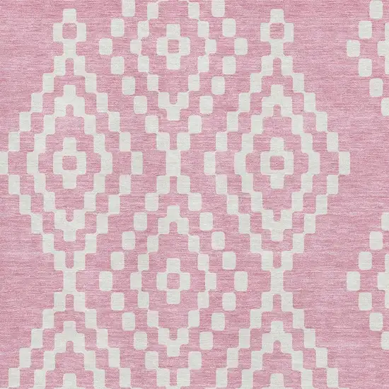 Pink And Ivory Geometric Washable Area Rug With UV Protection Photo 3