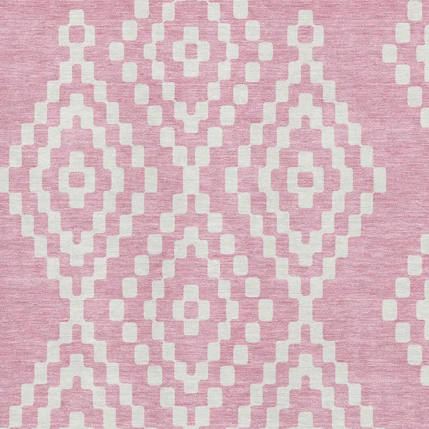 Pink And Ivory Geometric Washable Area Rug With UV Protection Photo 3