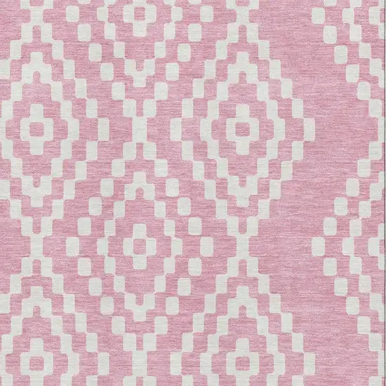 Pink And Ivory Geometric Washable Area Rug With UV Protection Photo 3
