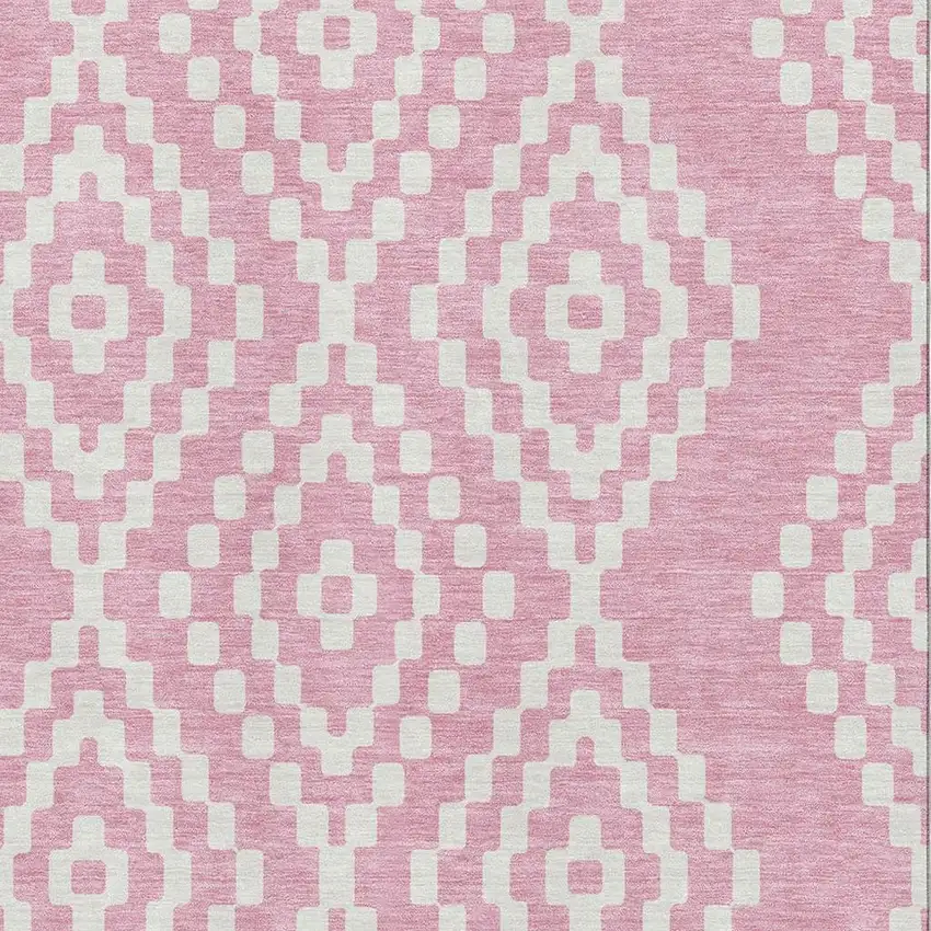 Pink And Ivory Geometric Washable Area Rug With UV Protection Photo 3