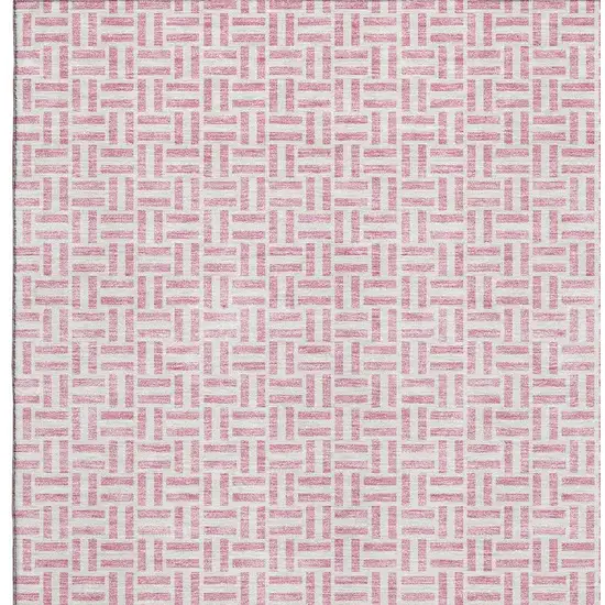 Pink And Ivory Geometric Washable Area Rug With UV Protection Photo 3