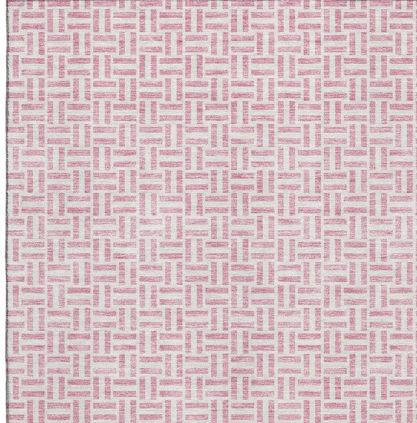 Pink And Ivory Geometric Washable Area Rug With UV Protection Photo 3