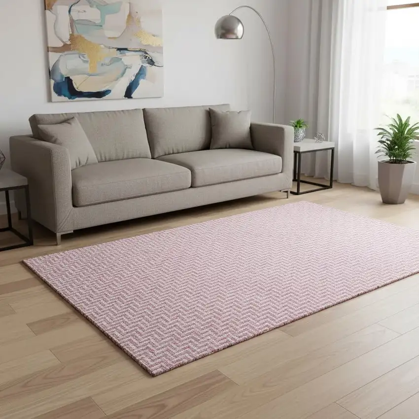 Pink And Ivory Geometric Washable Area Rug With UV Protection Photo 2