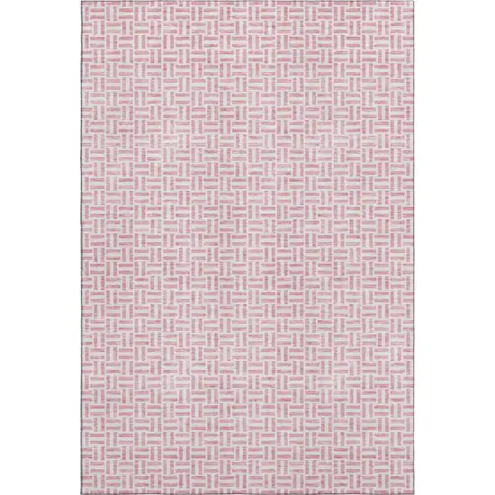 Pink And Ivory Geometric Washable Area Rug With UV Protection Photo 1