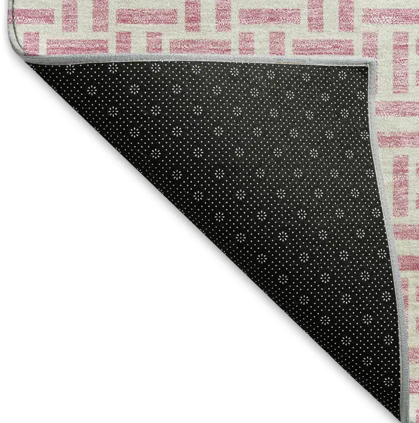 Pink And Ivory Geometric Washable Area Rug With UV Protection Photo 7