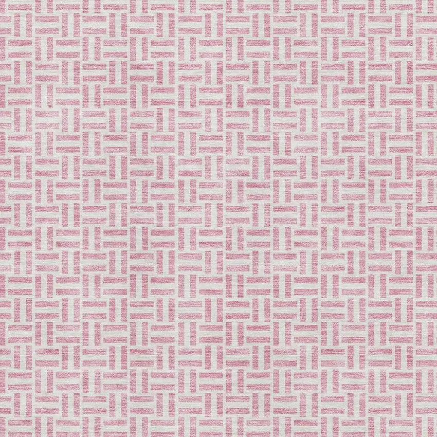 Pink And Ivory Geometric Washable Area Rug With UV Protection Photo 3