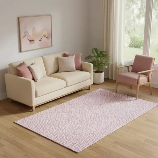 Pink And Ivory Geometric Washable Area Rug With UV Protection Photo 1
