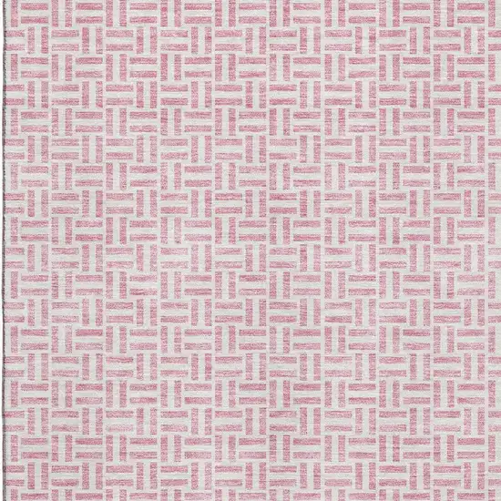 Pink And Ivory Geometric Washable Area Rug With UV Protection Photo 3